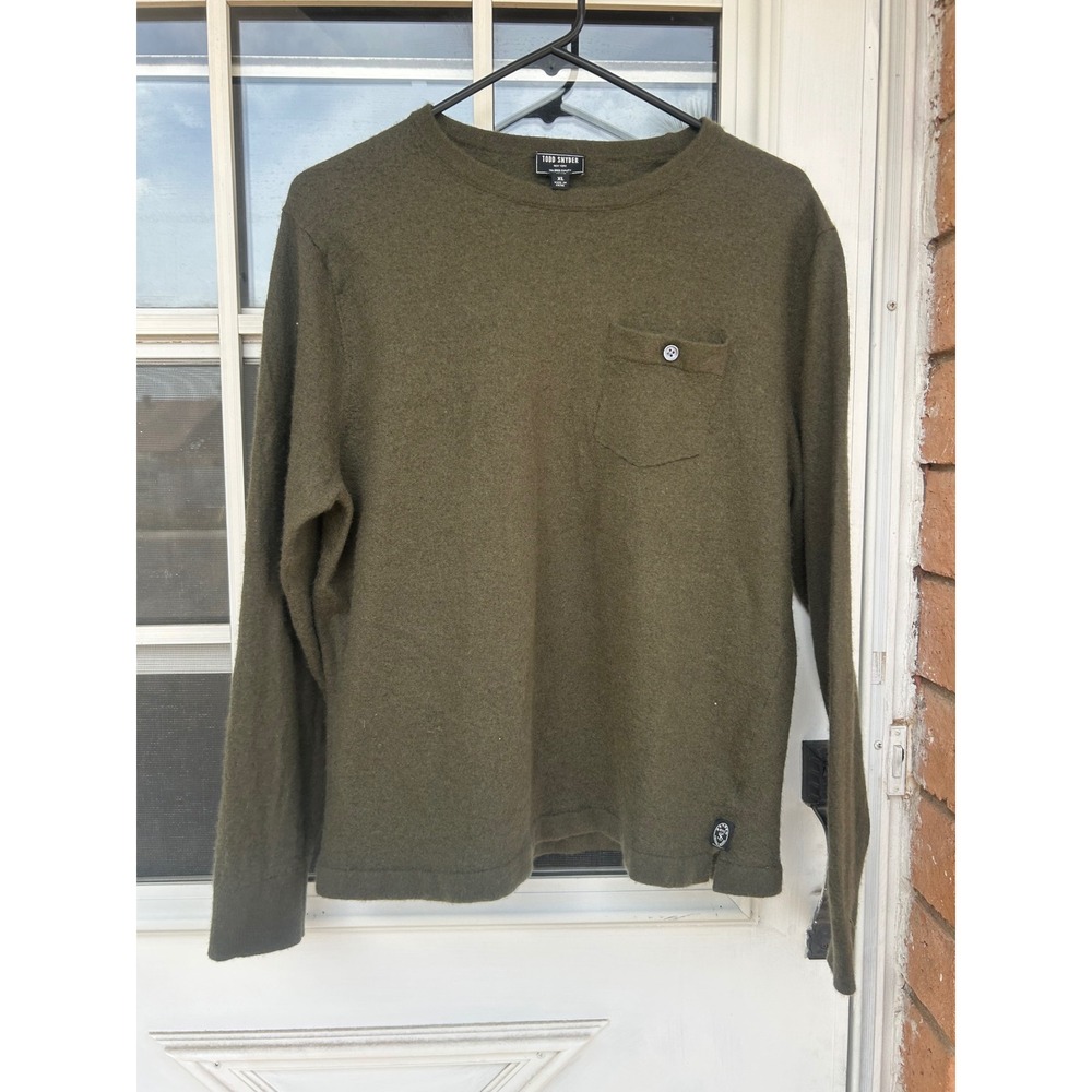 Todd Snyder Olive Crewneck Sweater with Chest Pocket